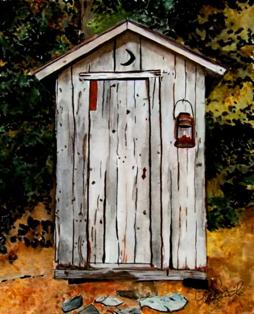 Outhouse in the Fall Watercolor Painting by Ron Houle