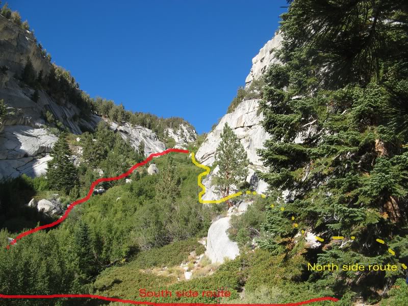 The two routes up the NF. Yellow route gets you the El...