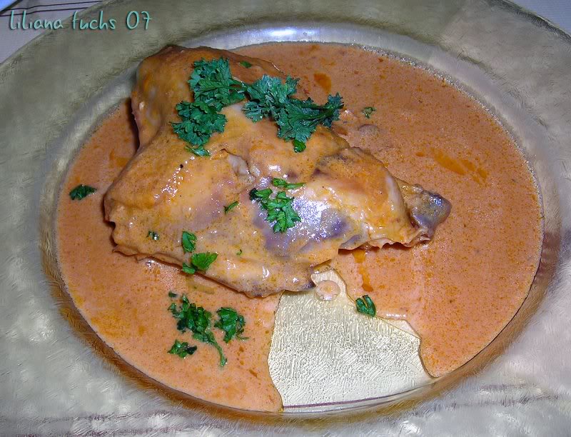 Poulet avec coulis langoustin