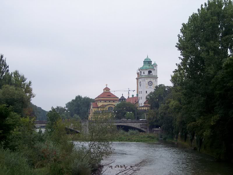 Isar River running North thru Munich, taken from in fro...