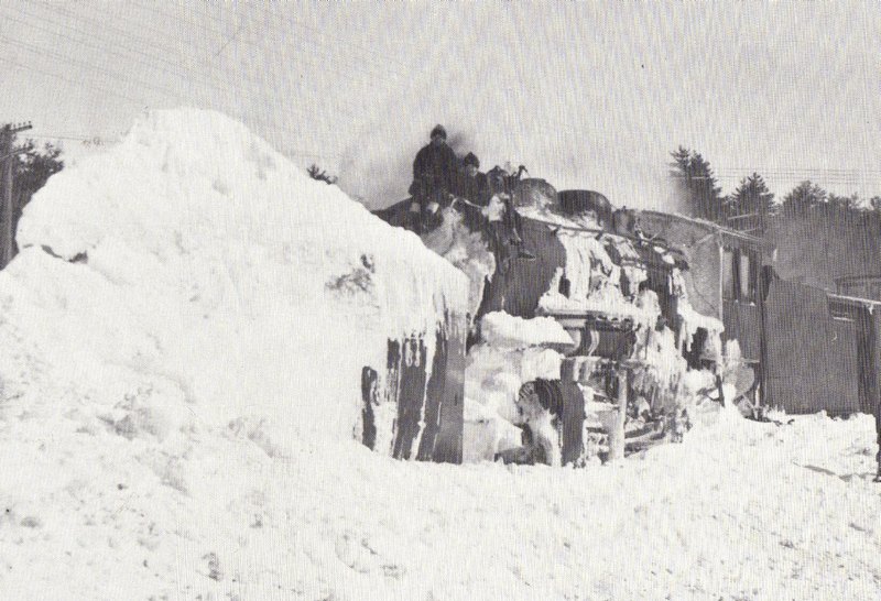 A Maine Central 2-8-0 stuck fast in deep drifts at Inte...