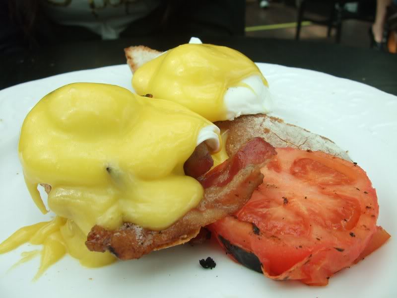6. eggs benedict - poached eggs and bacon served on far...