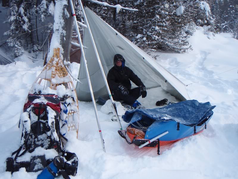 Dave in his first night's shelter on the edge of Mijin ...