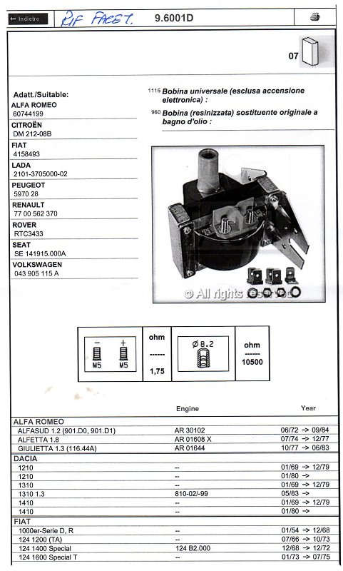 Bobina 500 uscita singola