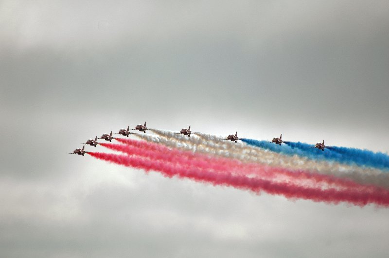 Red Arrows Line Abreast Smoke Trail
