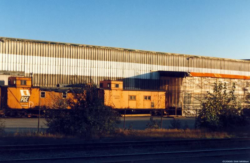 WCRA cabooses ex PGE 1817, ex BCol 1821 stored New West...