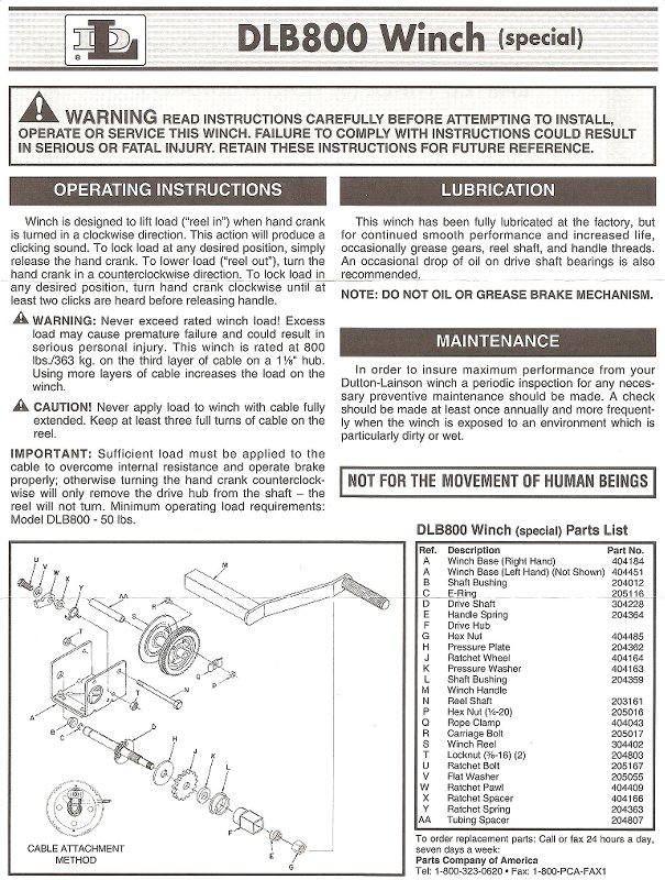 Dutchmen Winch Parts