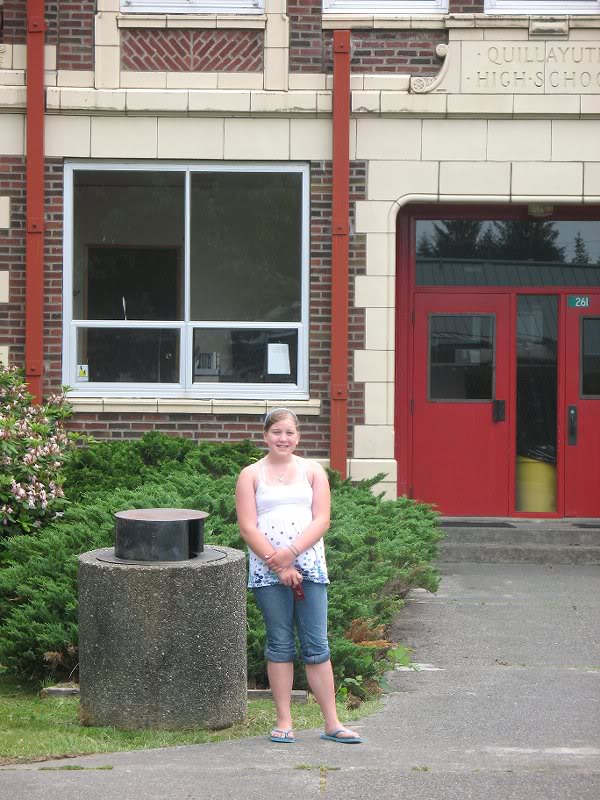 Erika in front of Forks High School
