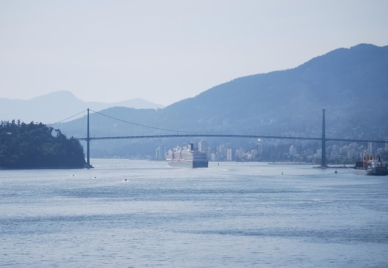 Holland Maasdam going under the Lions Gate Bridge 7-4-0...