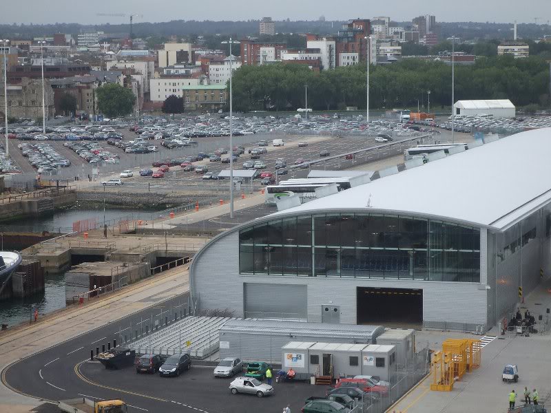 View of Ocean Terminal as Arcadia leaves Soton