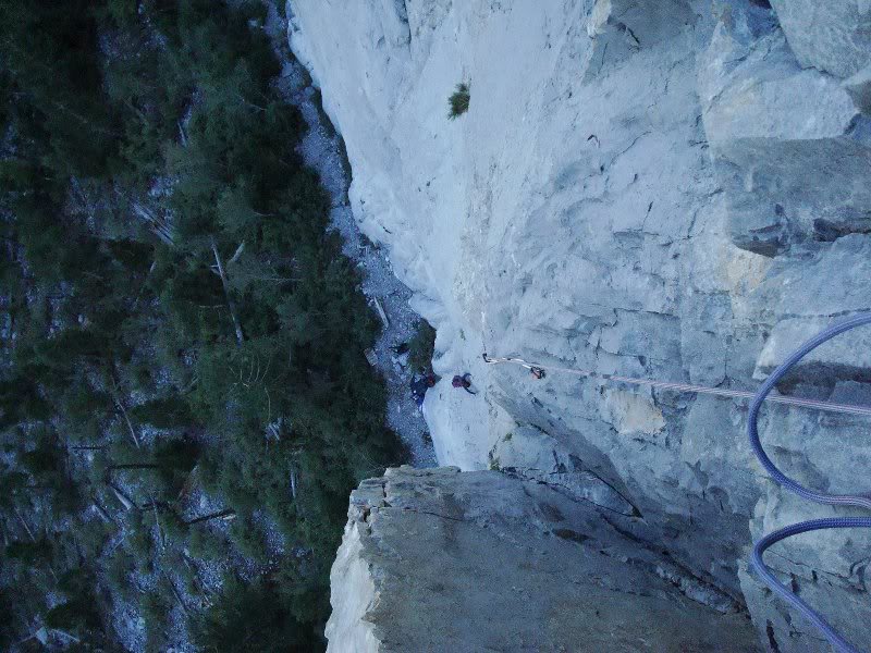Heather climbing the first pitch