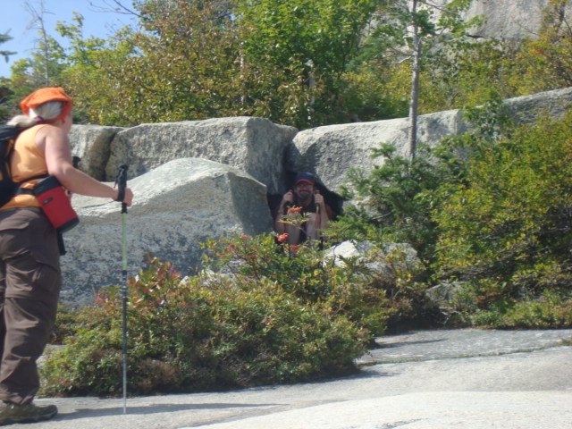 happyhiker approaches Salty the troll