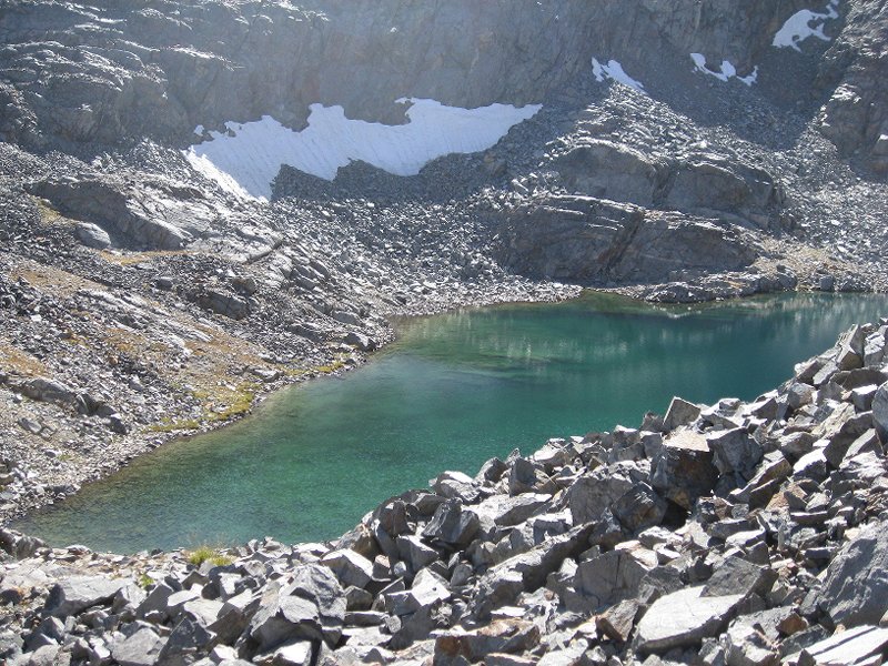 Looking down on Little McGee Lake from the trail to the...