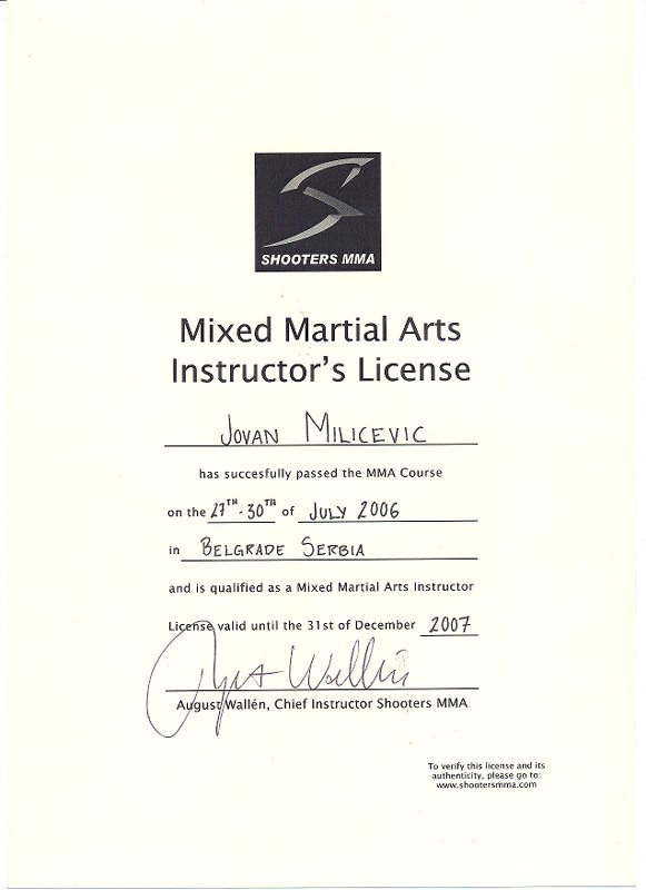 MMA Instructor's licence Shooters - 2006