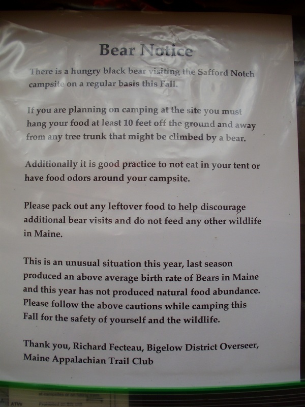 Bear warning for where we were staying the night. Didn'...