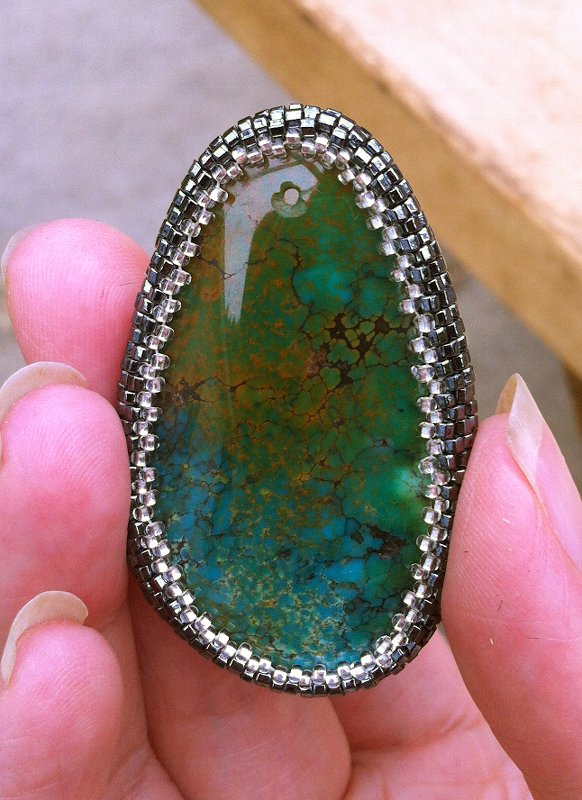 Beaded Chinese turquoise cab