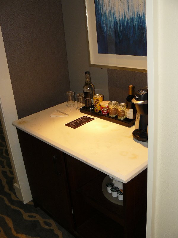 Fridge, mini-bar and Keurig coffeemaker