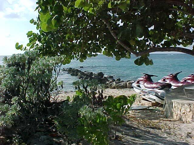 Early morning, waverunners beached