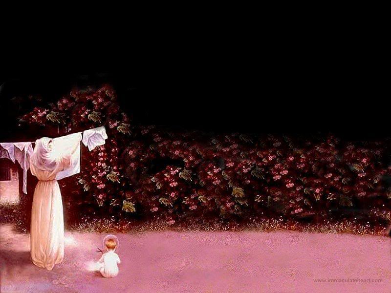 Mary hangs the laundry