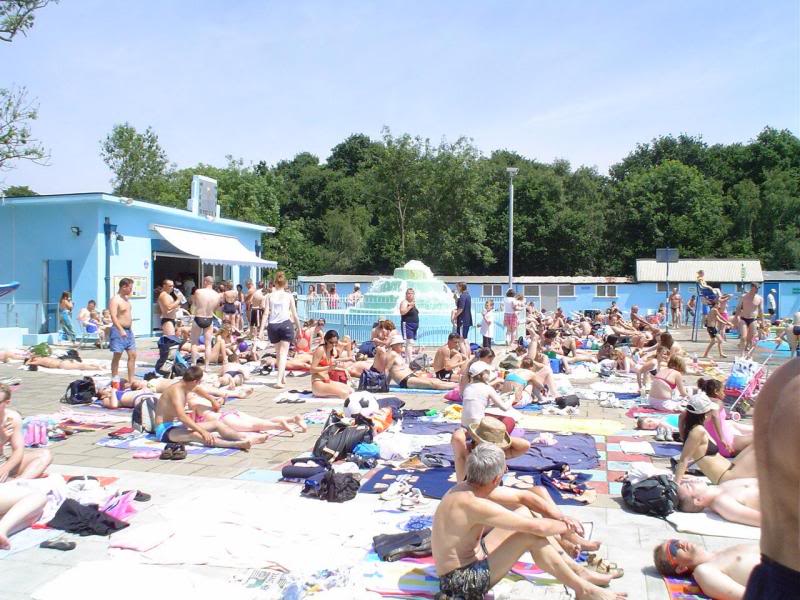 A busy day at Tooting Bec Lido Swimming Pool
