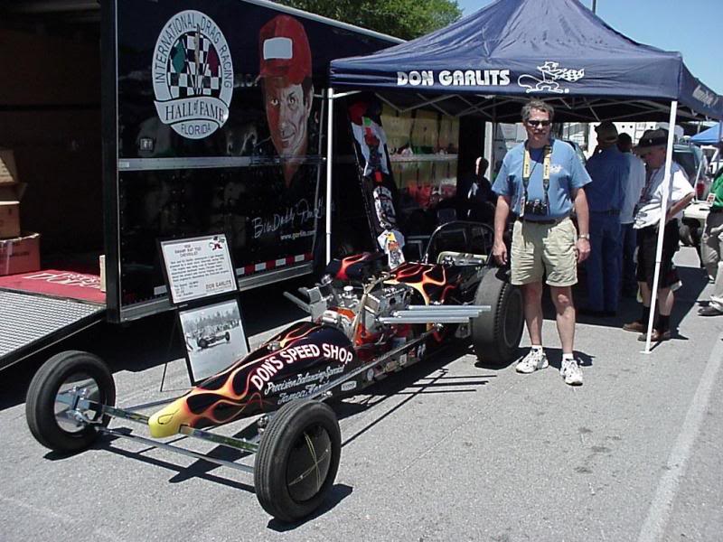 Tom posing near Don Garlits old Chevy powered dragster....