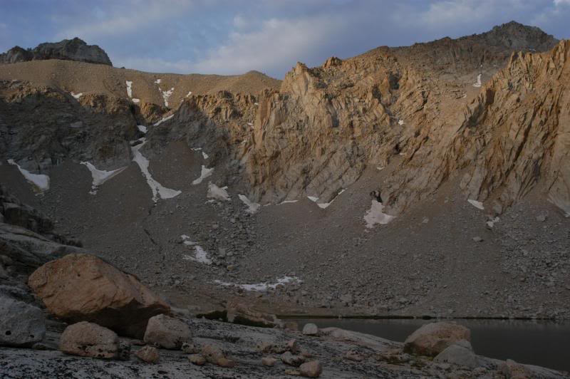 Meysan Lake under Mt. LeConte (left) and Mt. Mallory (r...