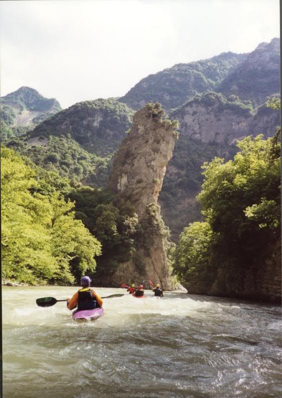 Neni paddling towards the monolith